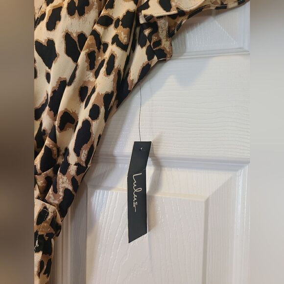 Lulus Wild Night Out Taupe Leopard Print Wrap Midi Dress | M - Picture 12 of 14